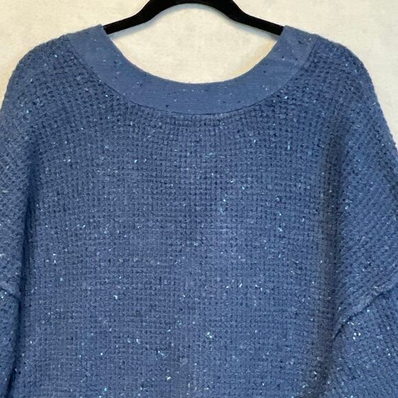 NWT a.n.a. Women’s 2X Sweater Y Neck Pullover Bijou Blue Drop Shoulder Stretch - Picture 12 of 16